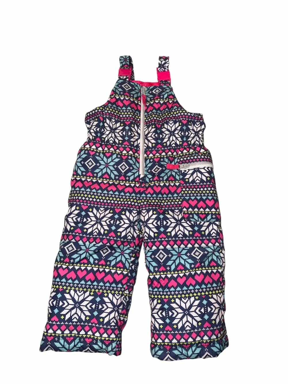 Girls Navy & Pink Patterned Snow Bib Overalls